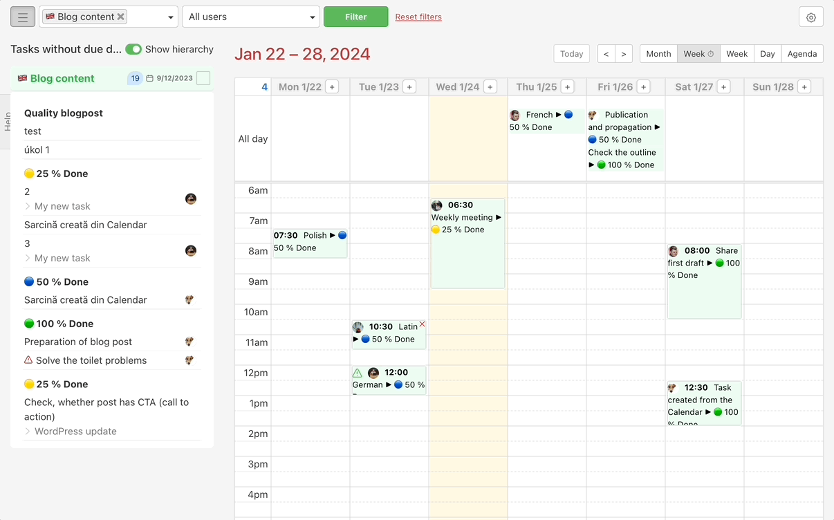 Example how to move in months and weeks in the Calendar whilst changing the due date.