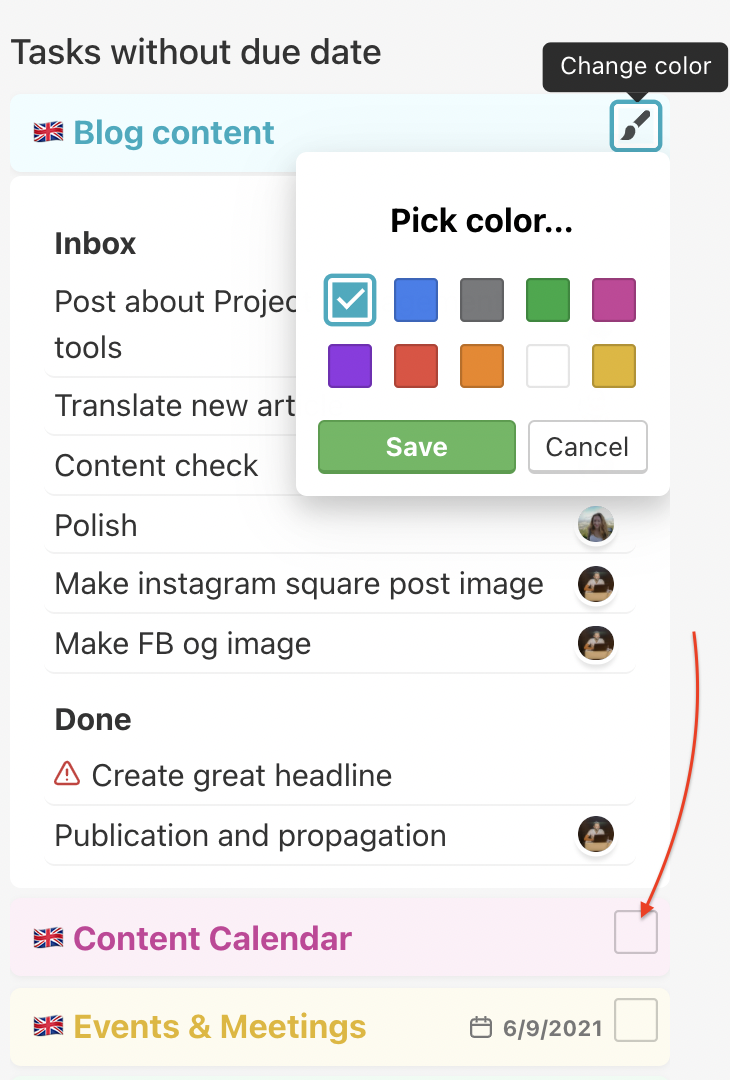 How to change project color in the Calendar.