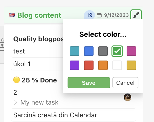 How to change the project color in the Calendar.