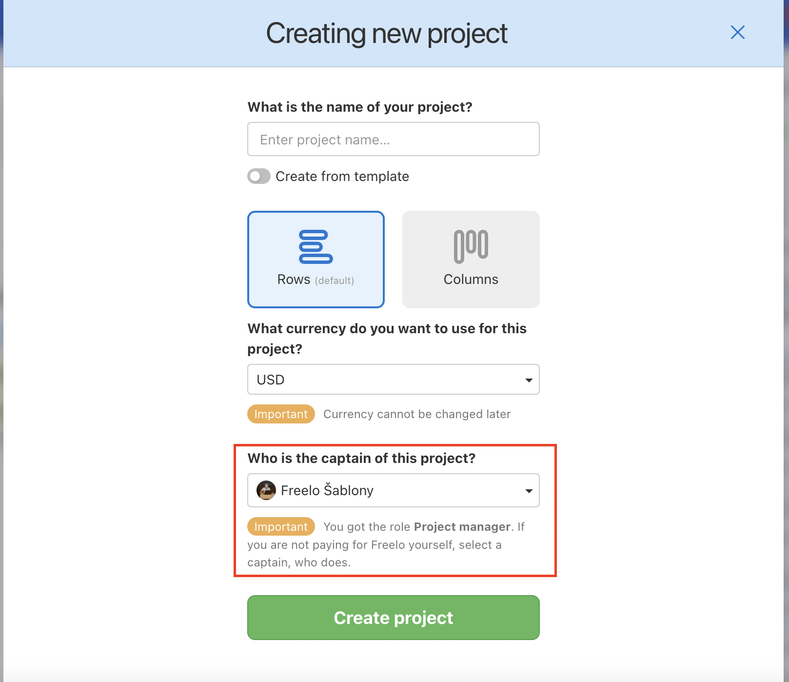 How to create a project as the Project manager.