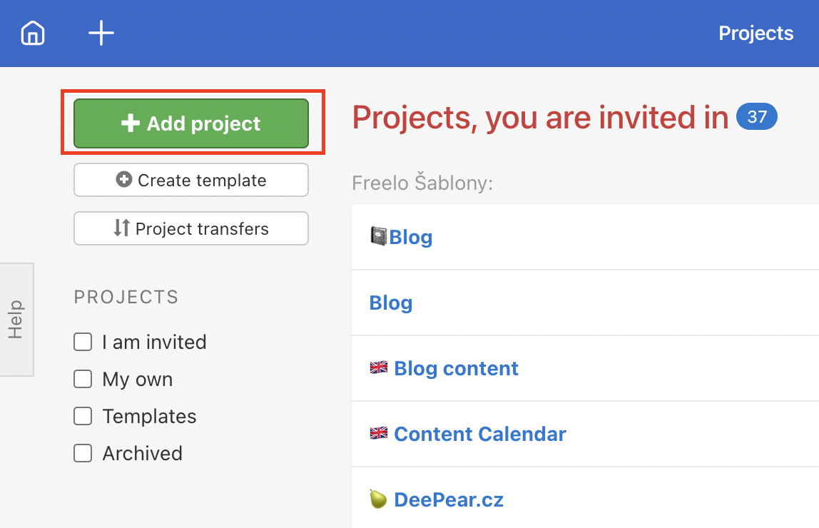 Create a project in the All projects section.