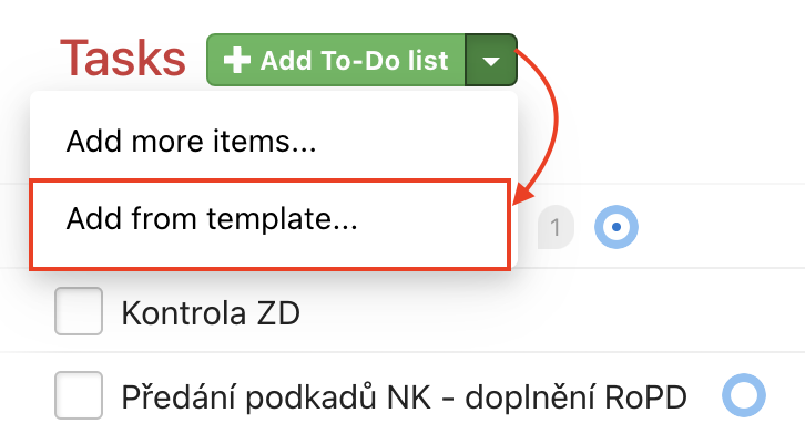 How to add a To-Do list with tasks from a template.