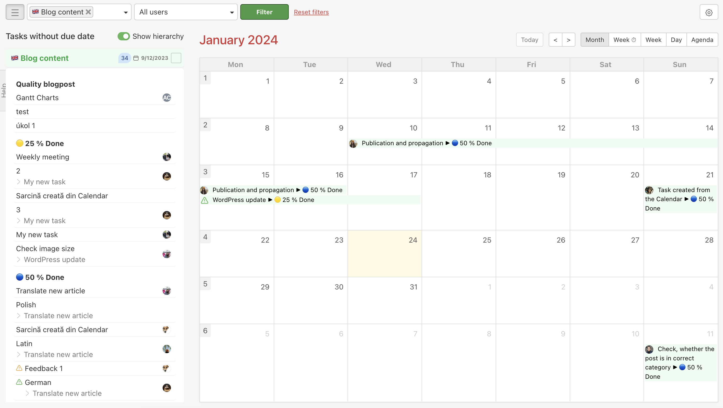 Freelo Calendar in a month view.