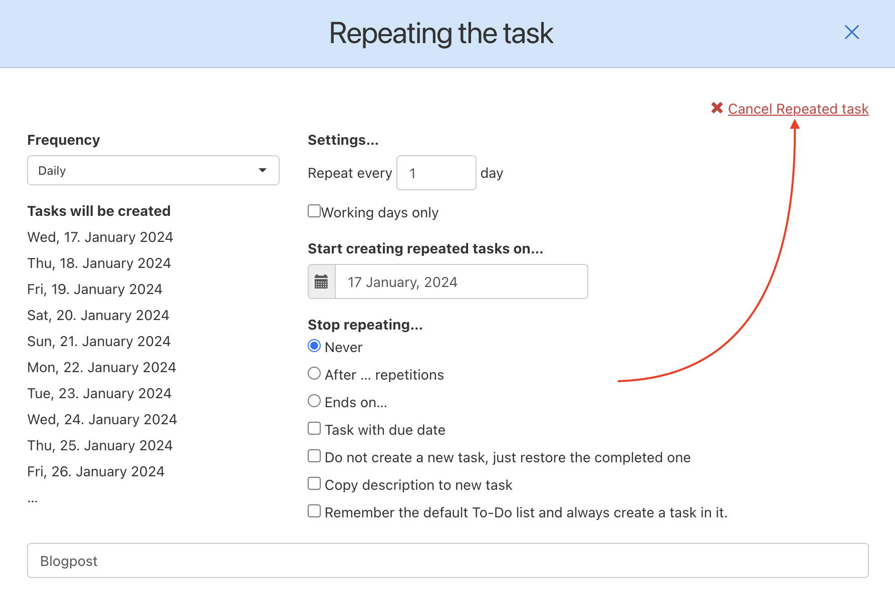 How to cancel repeated tasks.