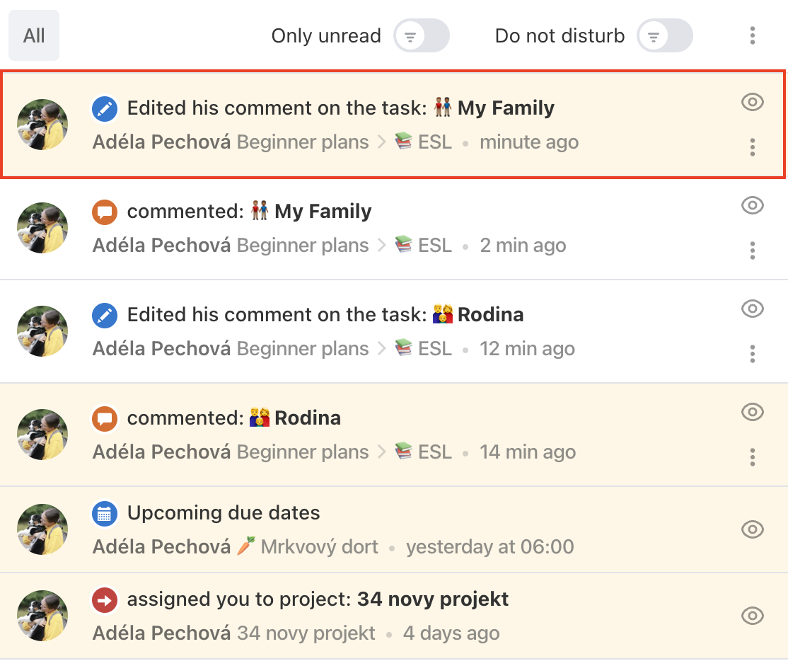 Notification of a comment edit.