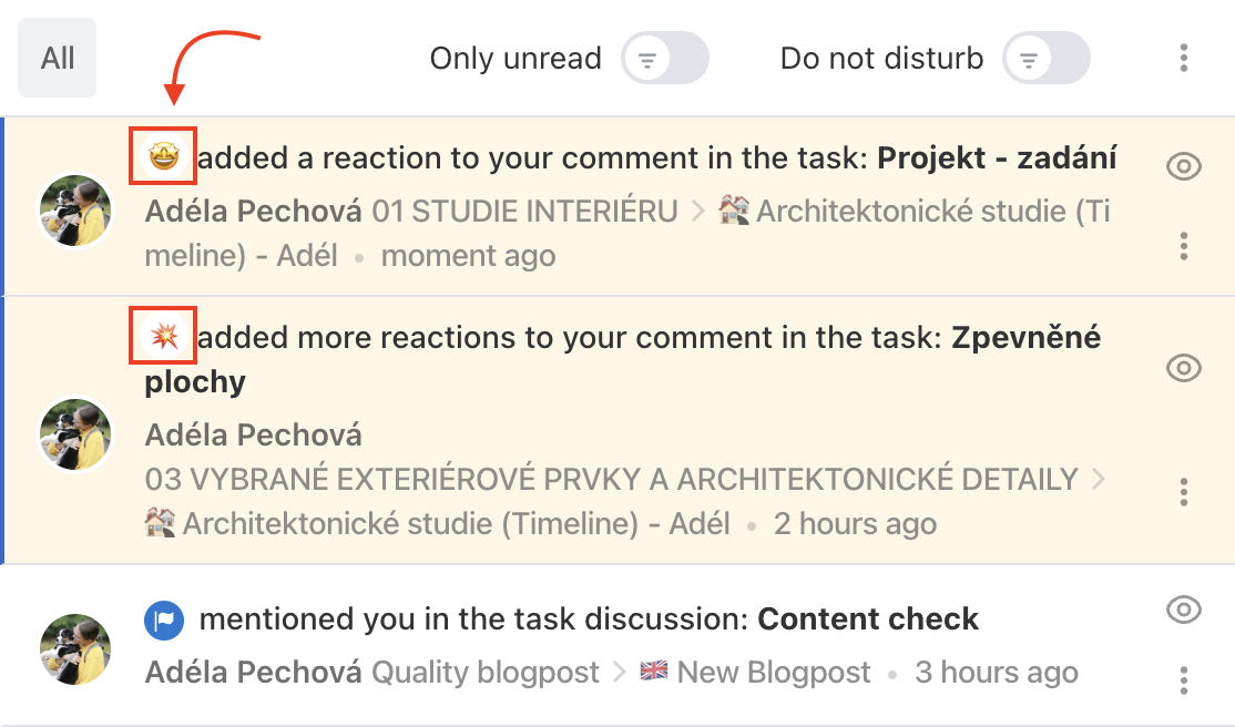 Notification about a reaction to a comment.