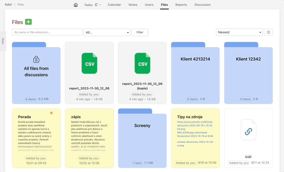 List of options, how to filter files by the format.