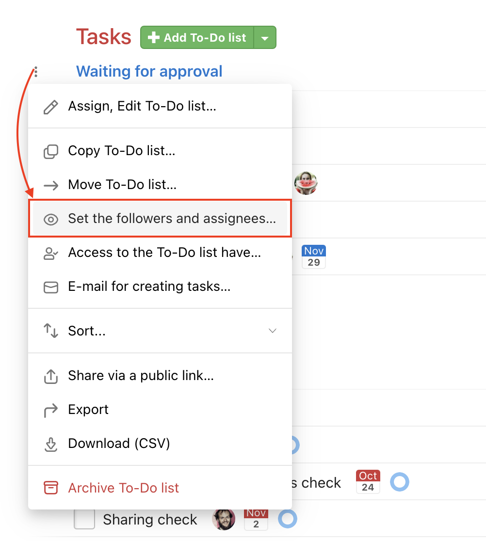 Set up the default assignee of the tasks in the To-Do list.