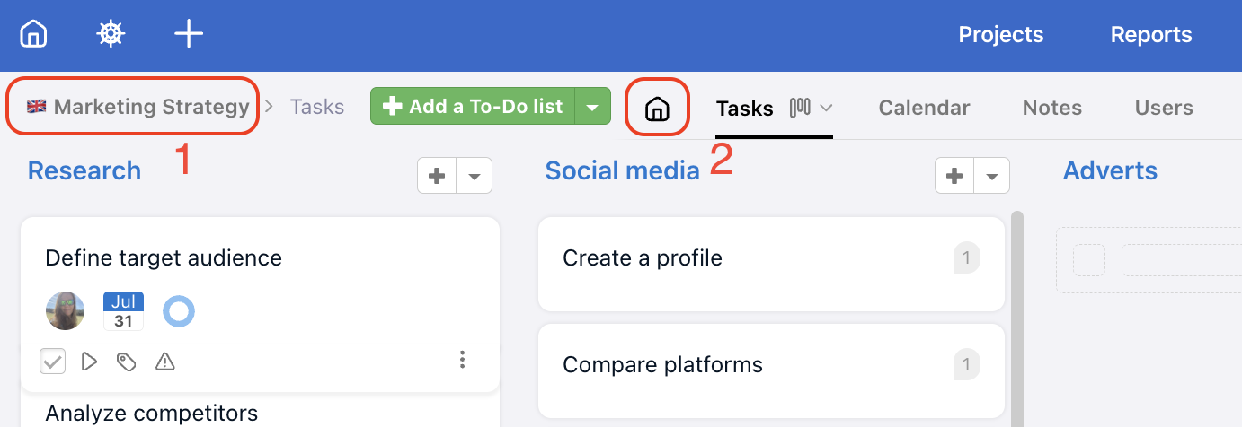 How to change the project name in column view.