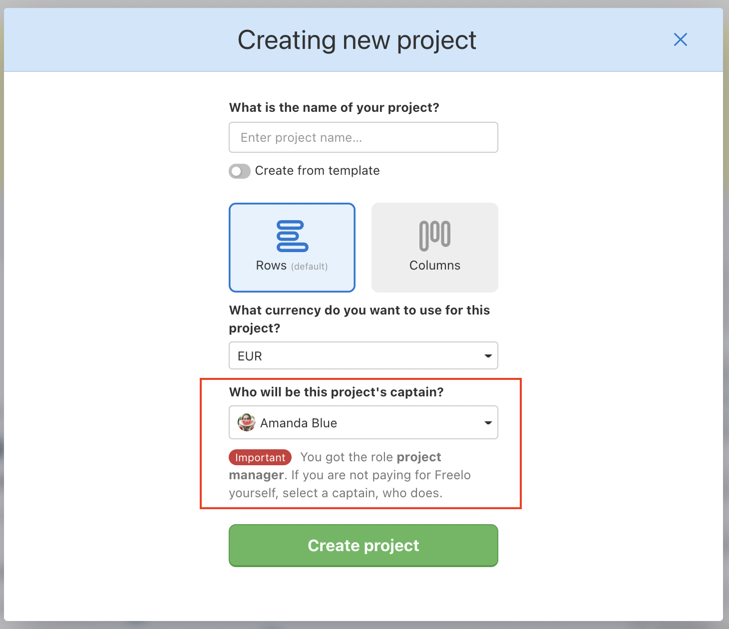 How to create a project as Project manager.