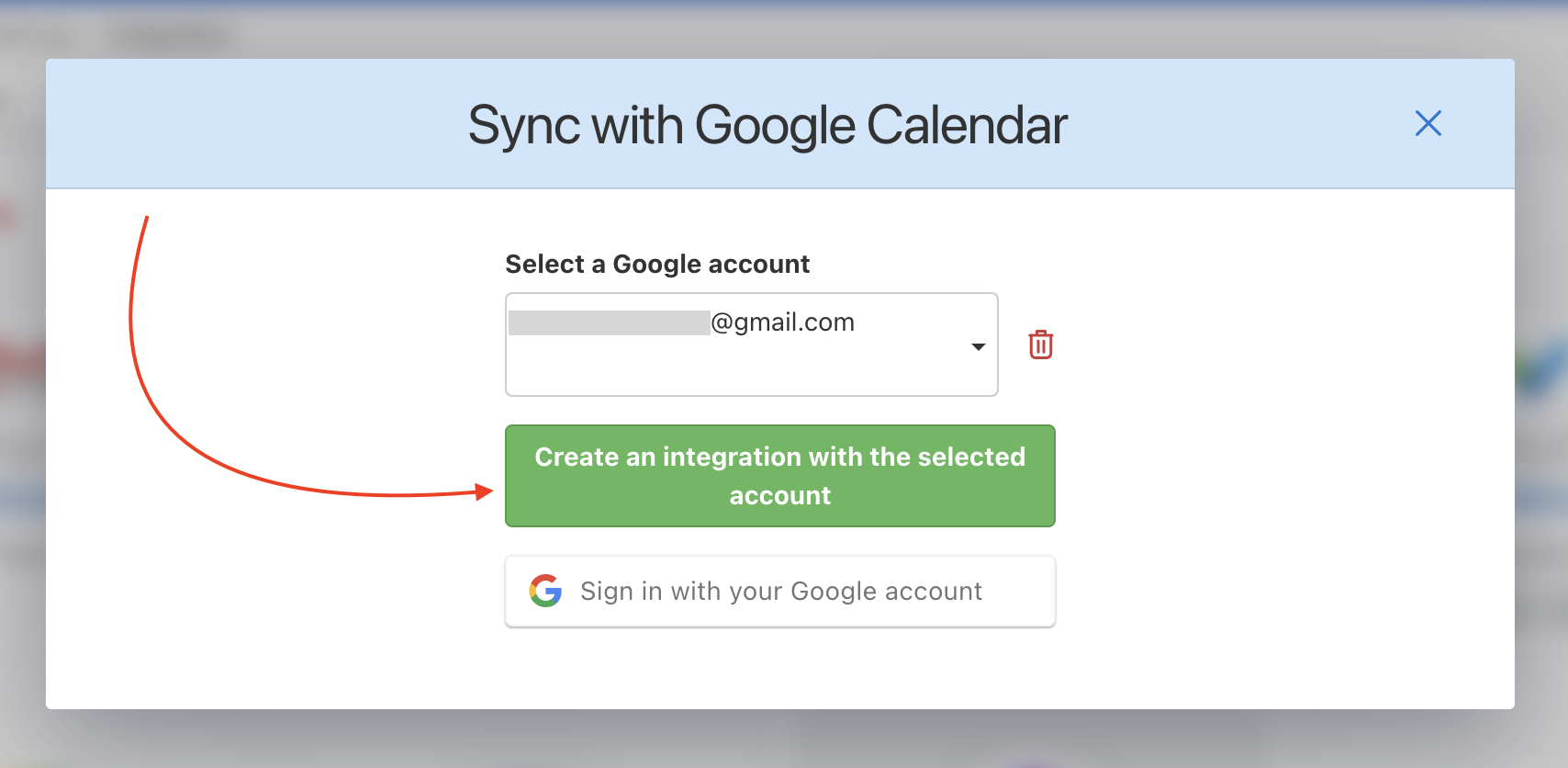 You then create an integration with the selected account.