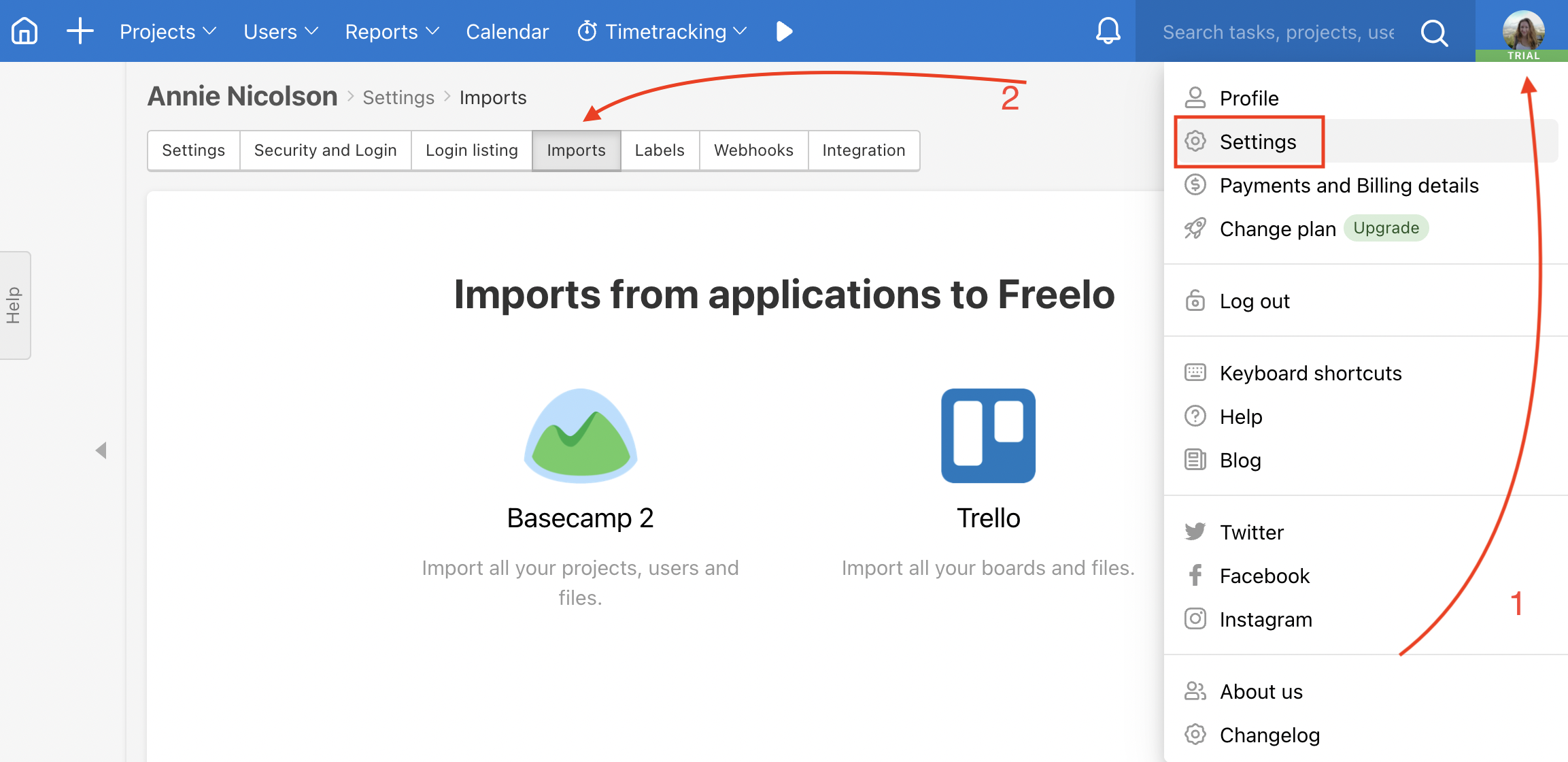 How to import data from Basecamp 2 to Freelo.