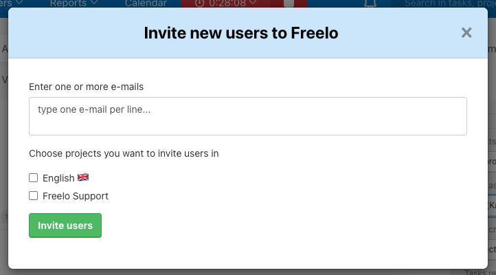 How to invite a new user to Freelo.