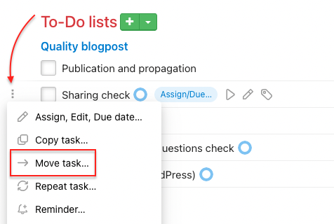 How to move a task to a different project.