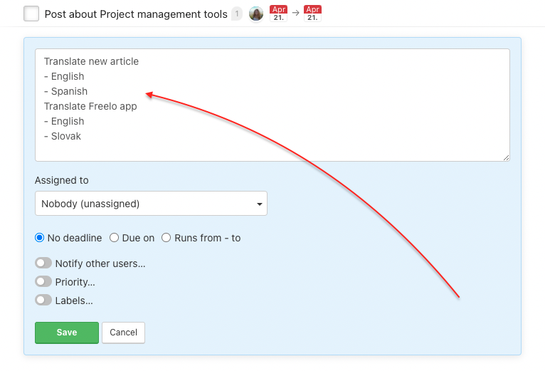 Example how to create tasks and subtasks in bulk.