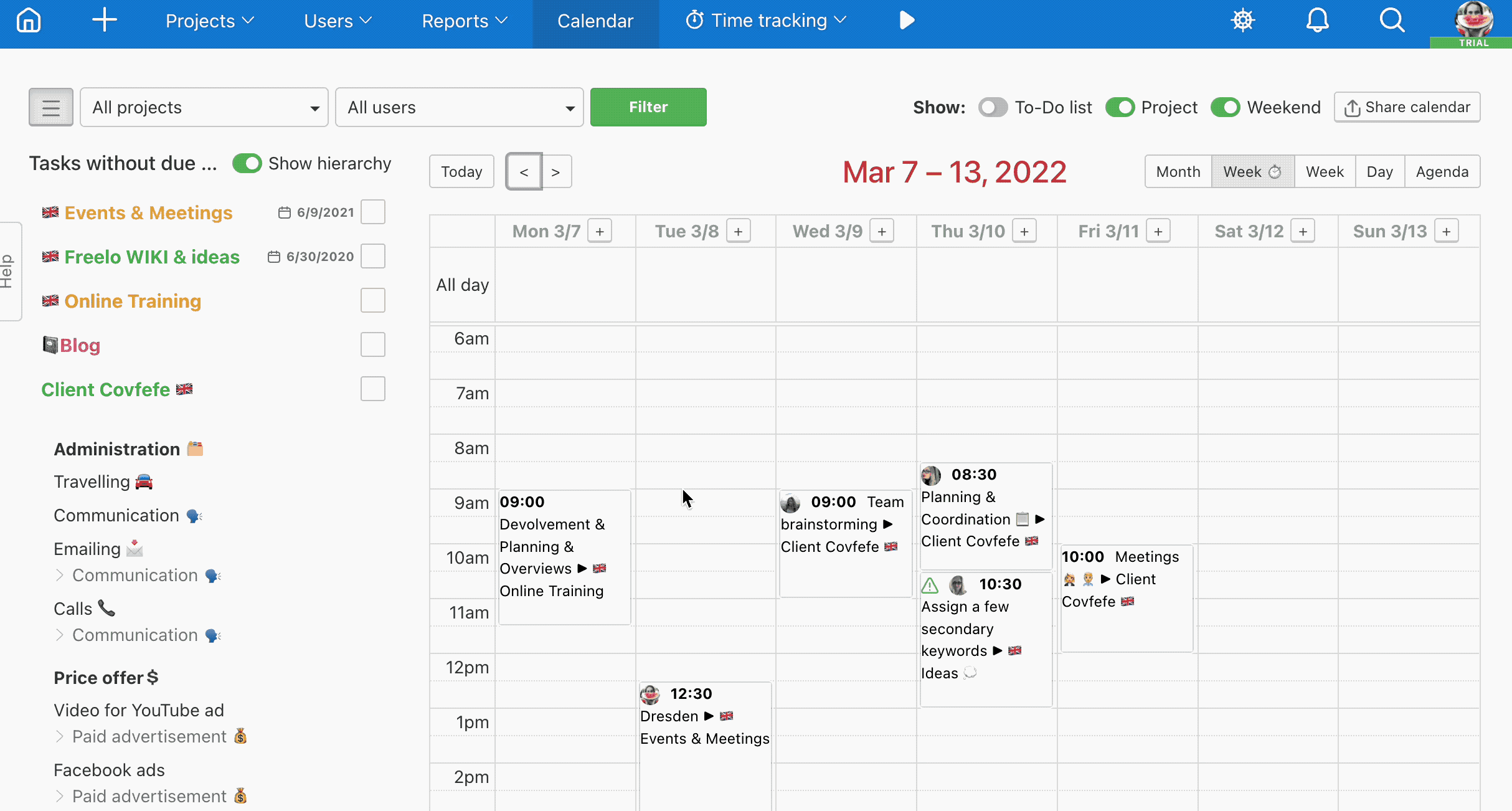 Example how to add a new task in the Calendar.