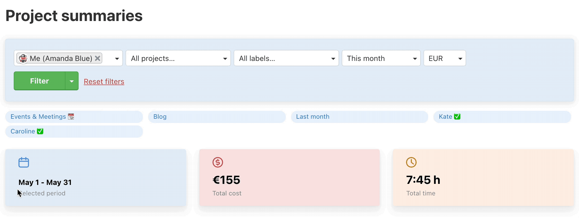 Example how to line up saved filters.