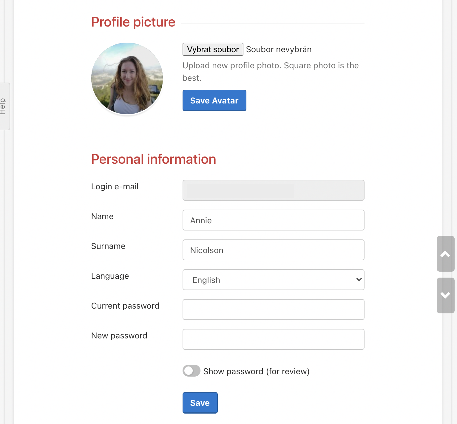 Example of personal information settings.