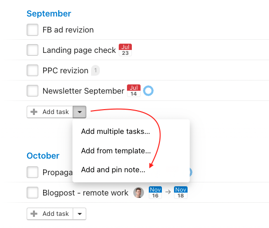 How to add a new note directly to To-Do list.