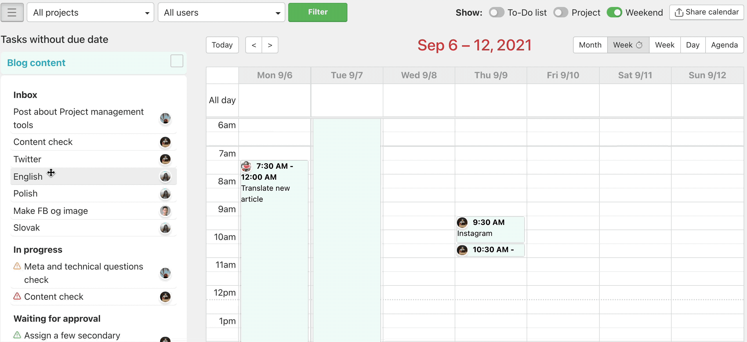 Animation how to schedule tasks within the calendar.