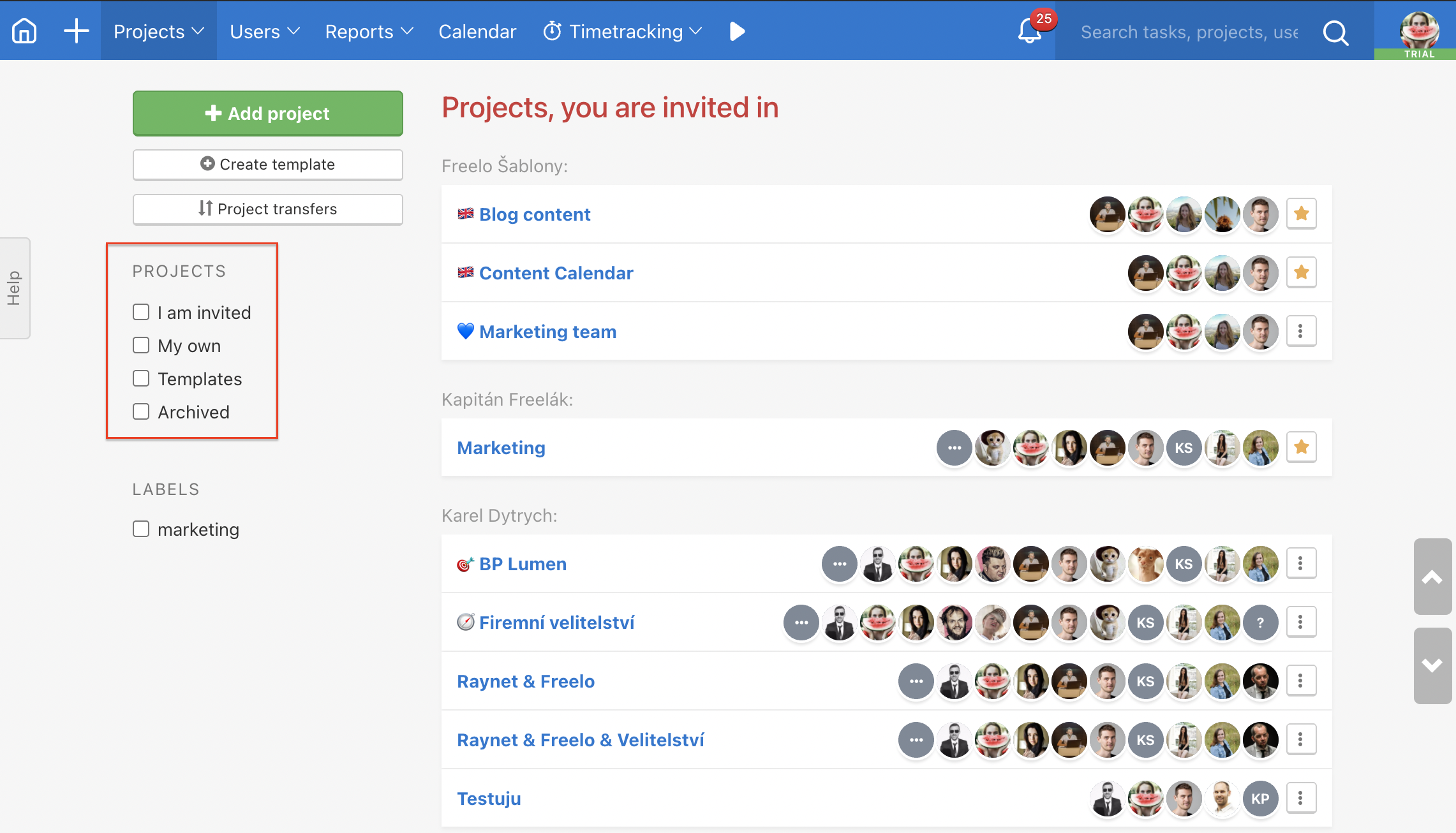 Report of all project you are working on.