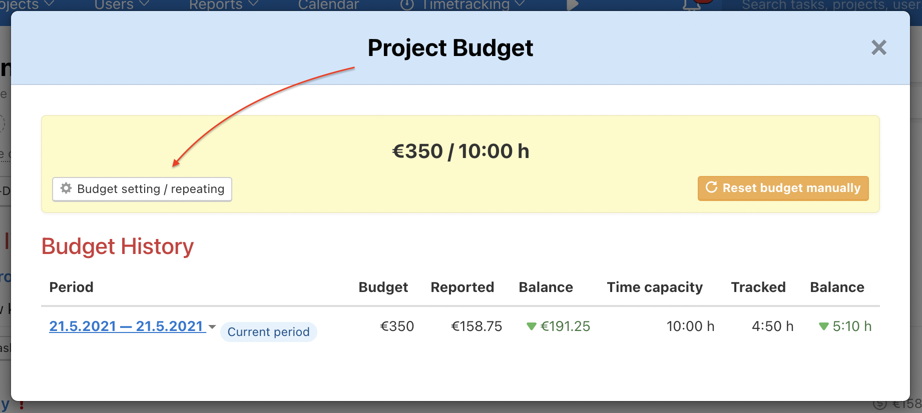 How to set repeated project budget.