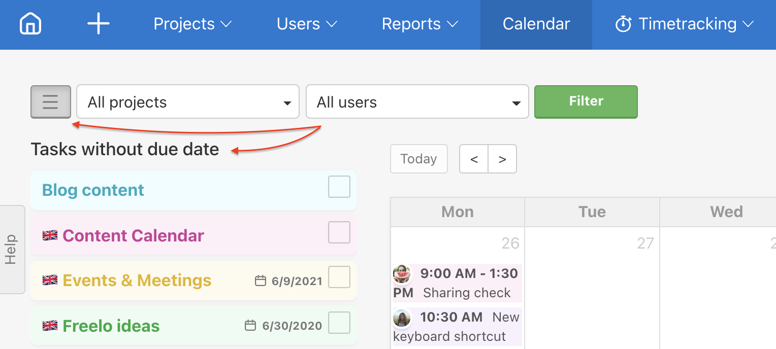 How to plan tasks without due date within the calendar.