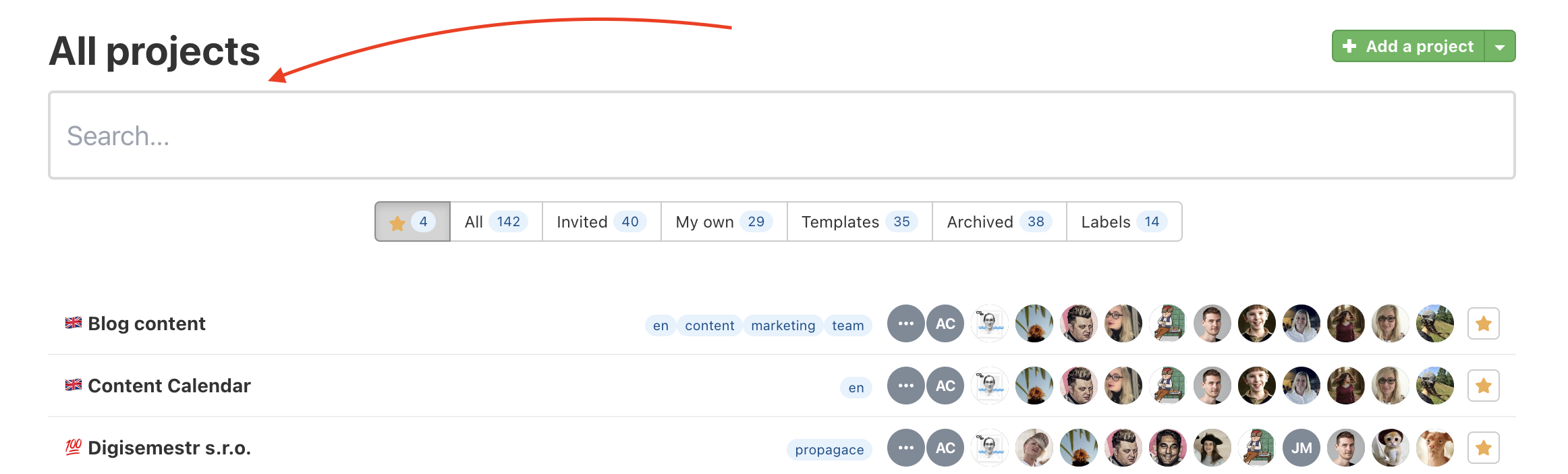On the All Projects page, you can find a specific project by title.