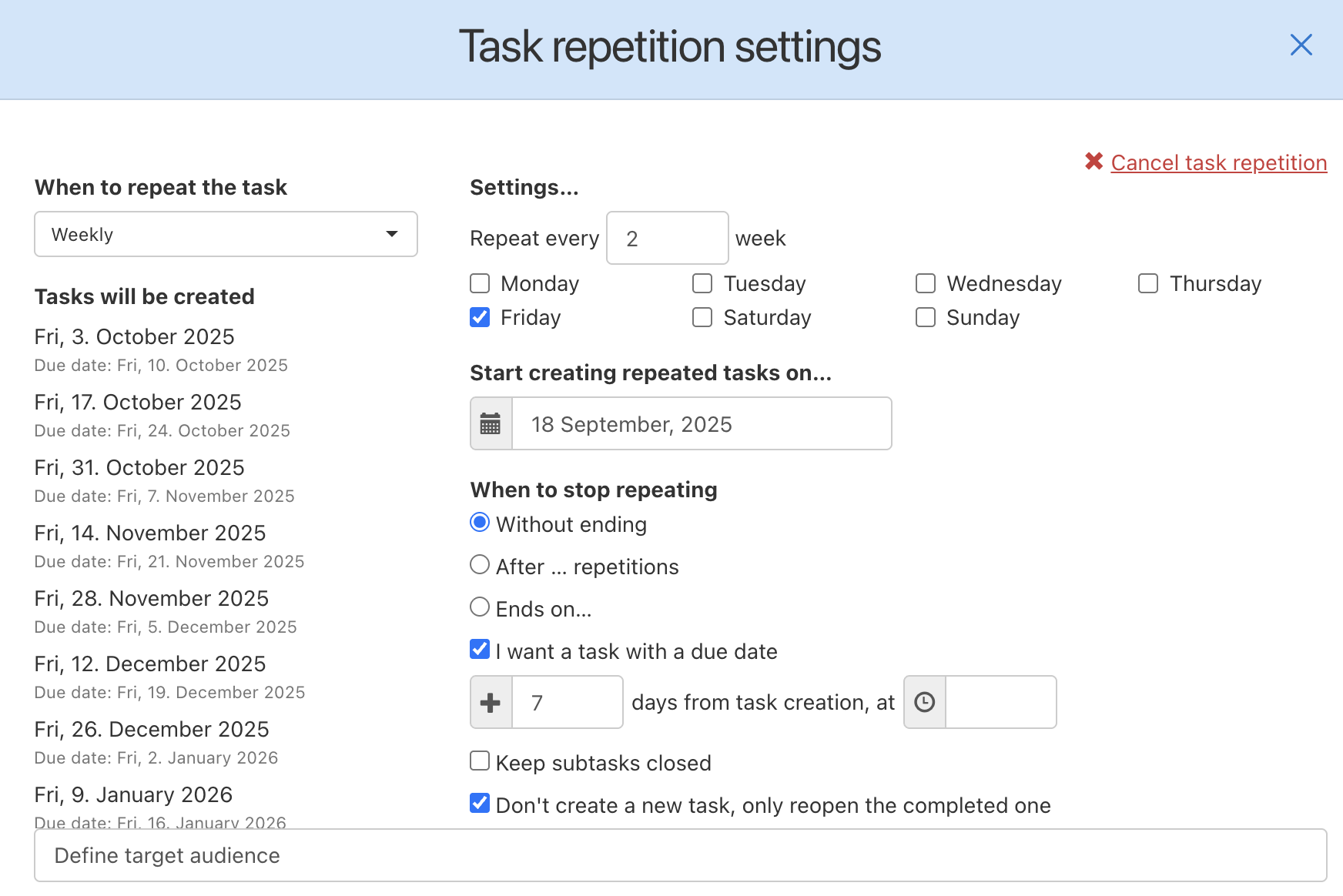 Setting the second identical repeated task.