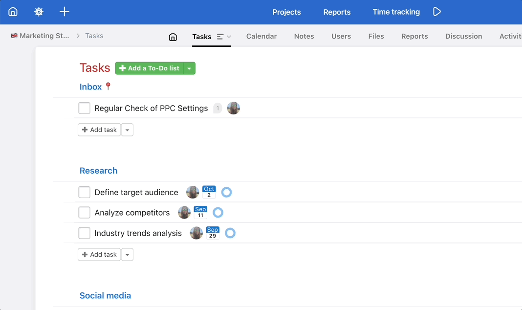 Example how to set repeated task from project view.