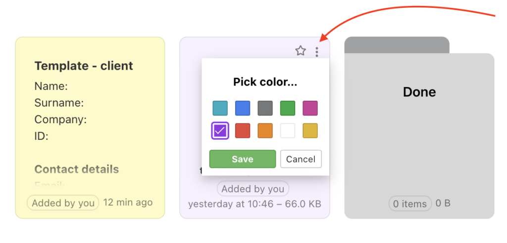 How to setup item color via three-dot menu.