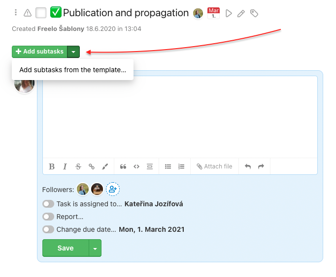 How to create subtasks from a template.