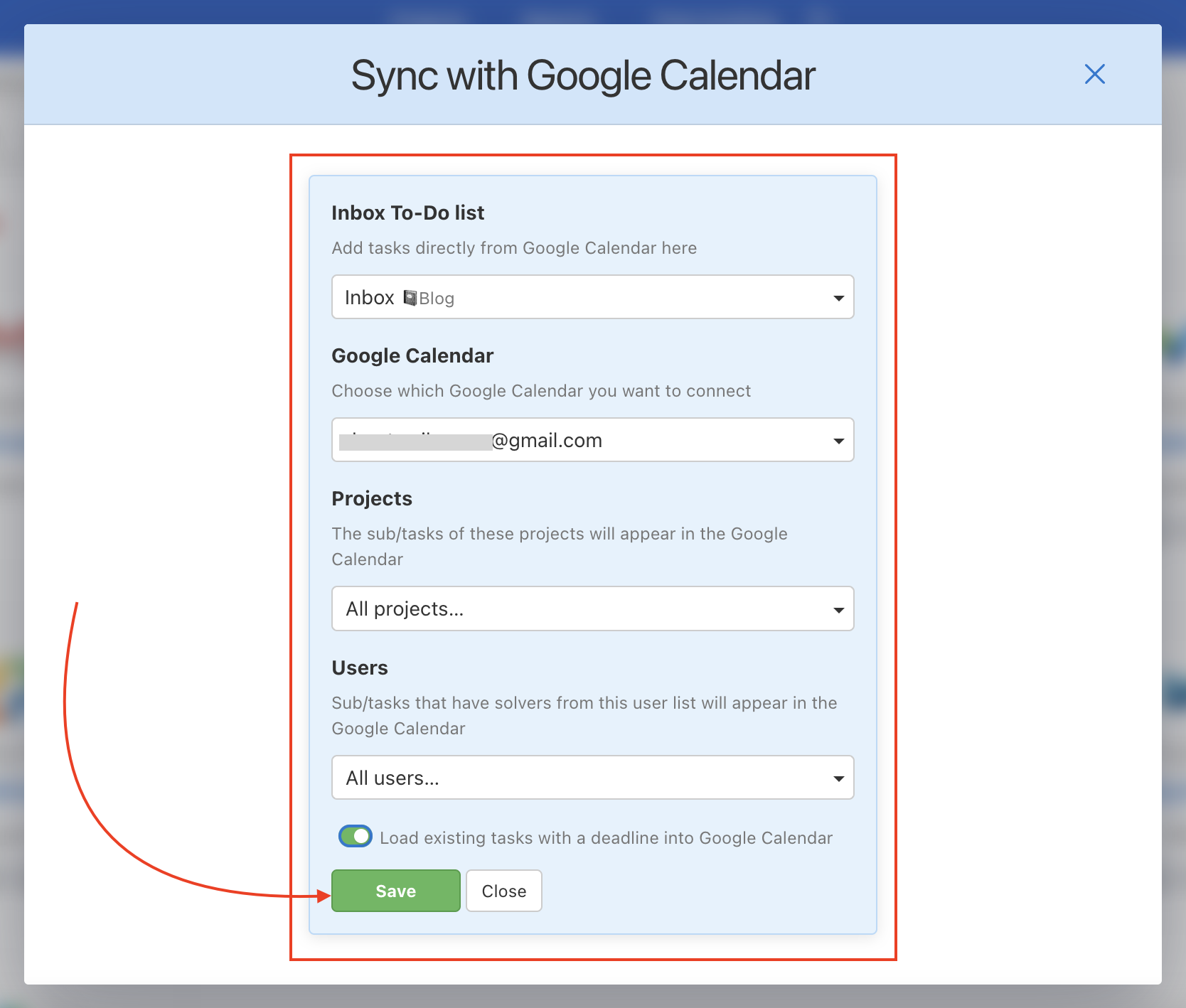 Example of setting up Freela synchronization with Google Calendar.