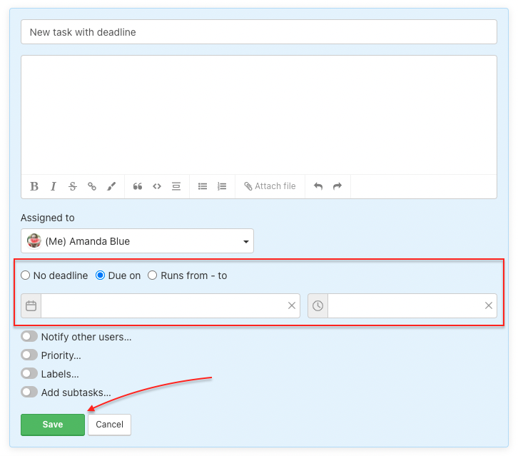 How to add due date when creating a task.