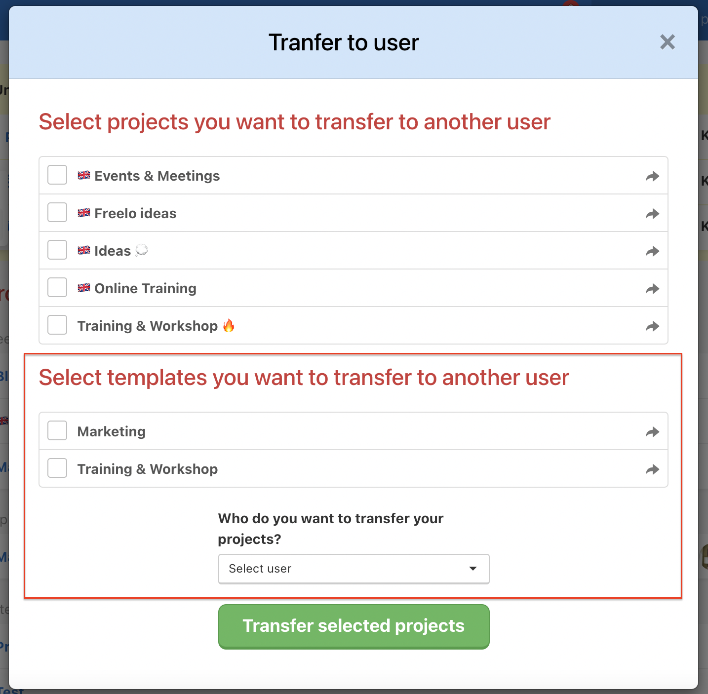 How to transfer the template to another user.