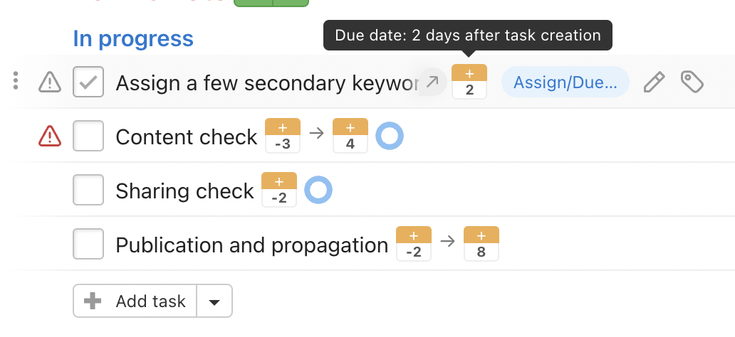 Example of a To-Do list with tasks with preset due dates.