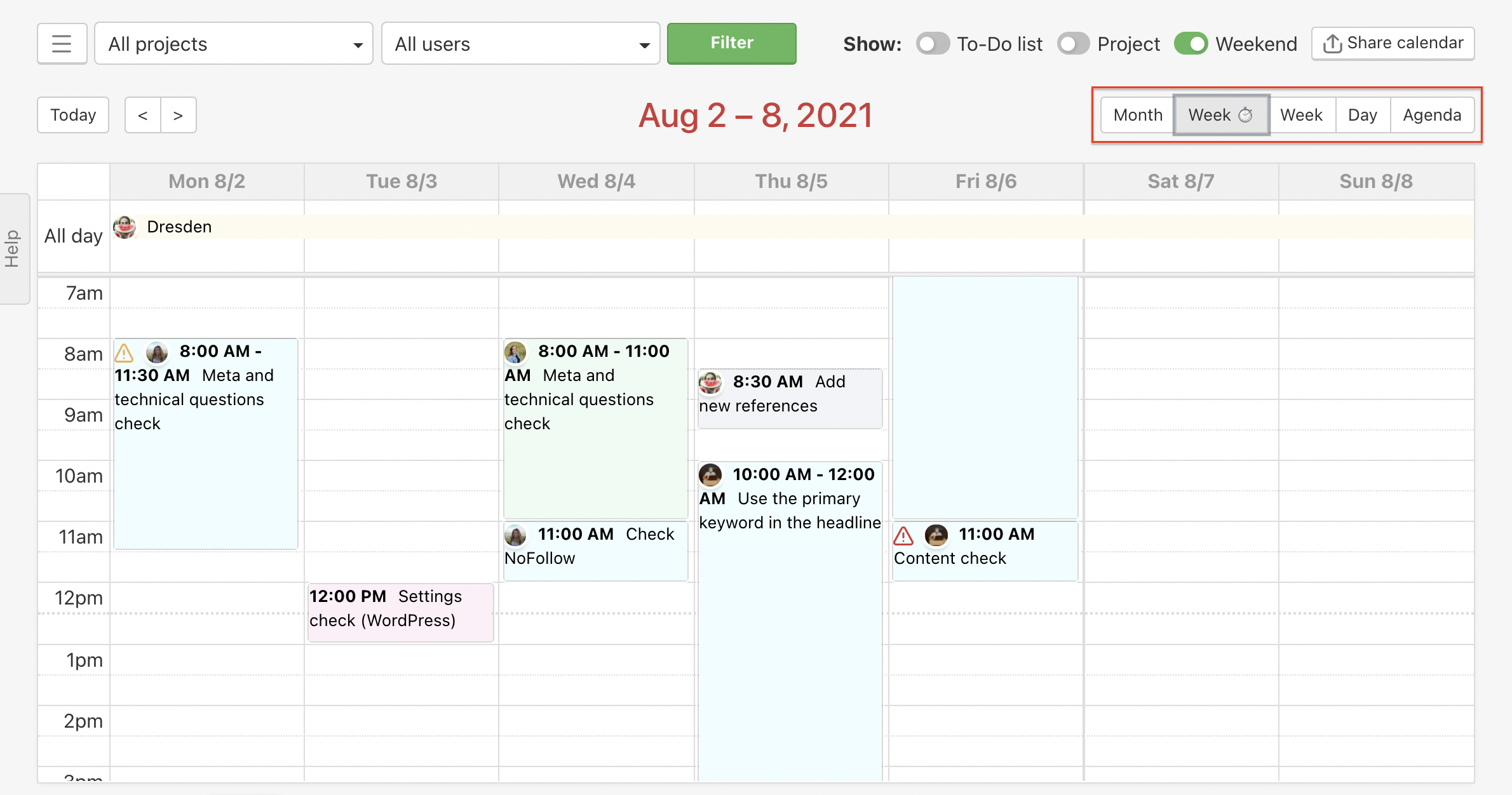 Change a view. Month and Day option enables you to plan for particular time.