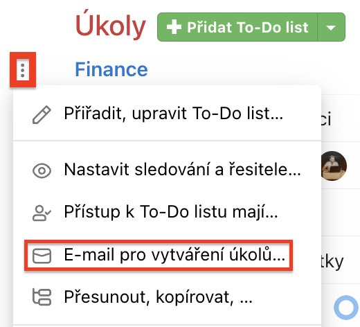 Jak vytvořit e-mailovou adresu pro zakládání úkolů z e-mailu.