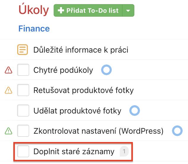 Nový úkol vytvořený z e-mailu zobrazený v To-Do listu.