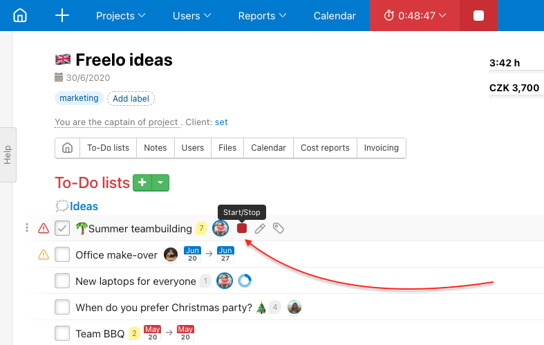 Tracking over particular task.