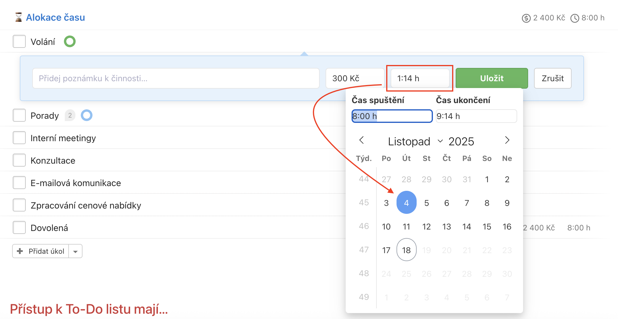 Jak zpětně přidat výkaz času i peněz.