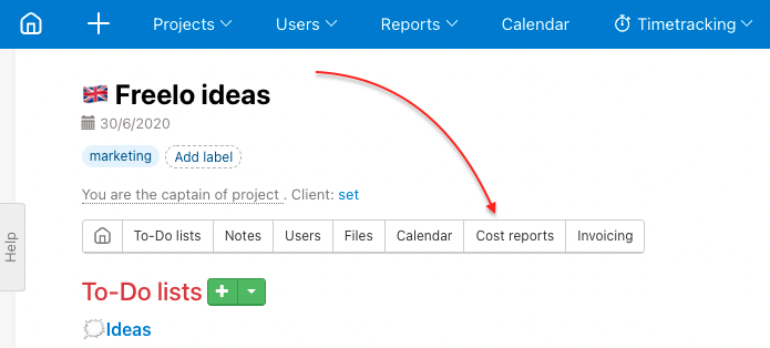 Go to particular project and find section Cost reports.