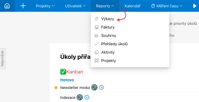 S výkazy se ti bude nejlépe pracovat v sekci Reporty > Výkazy.