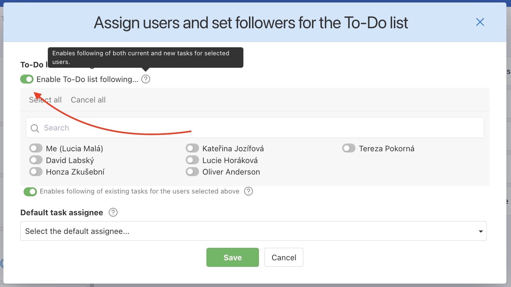 Set the default follower for new tasks.