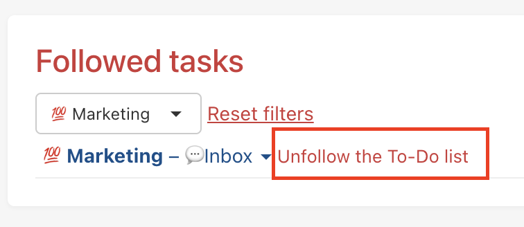 Example of how to unfollow the full To-Do list.