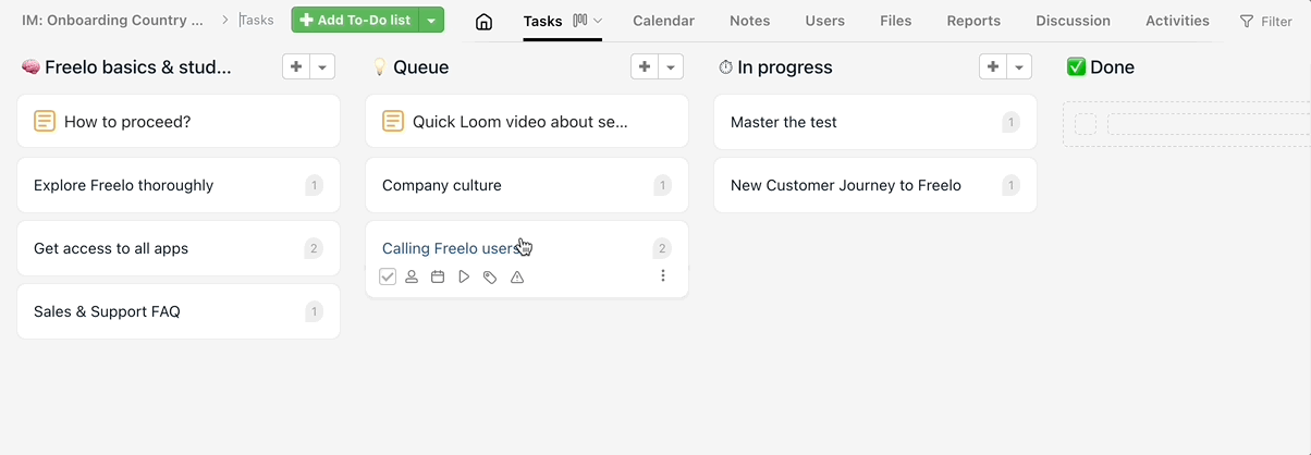 Animation how to move tasks from one To-Do list to another.