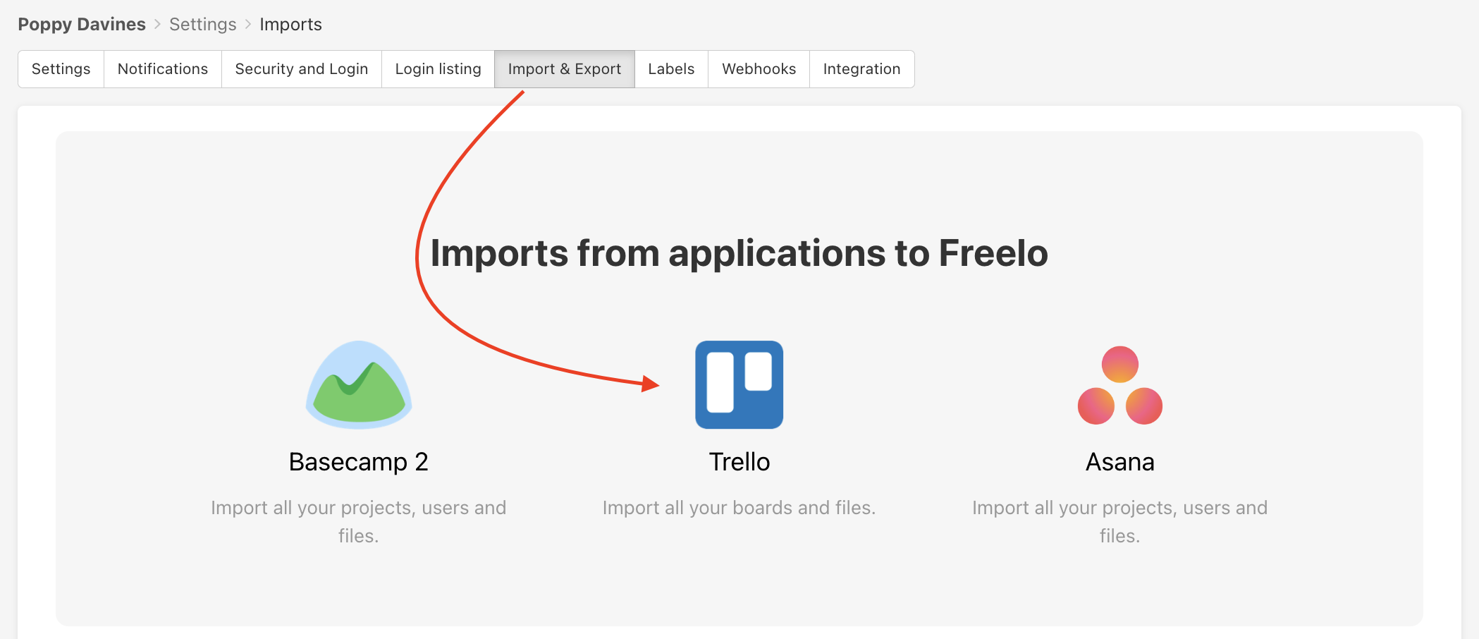How to import Trello boards in Freelo.