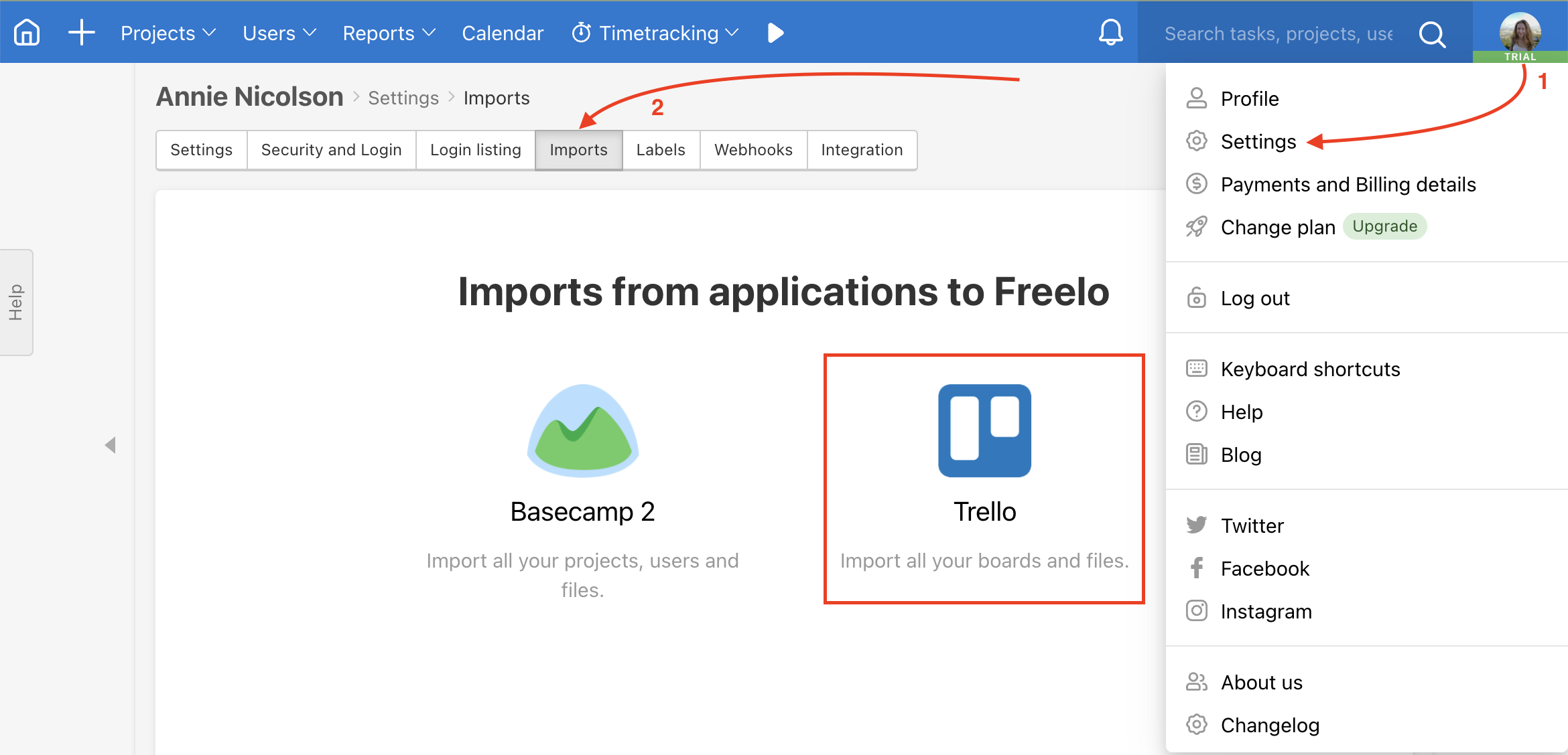 How to import Trello boards to Freelo.