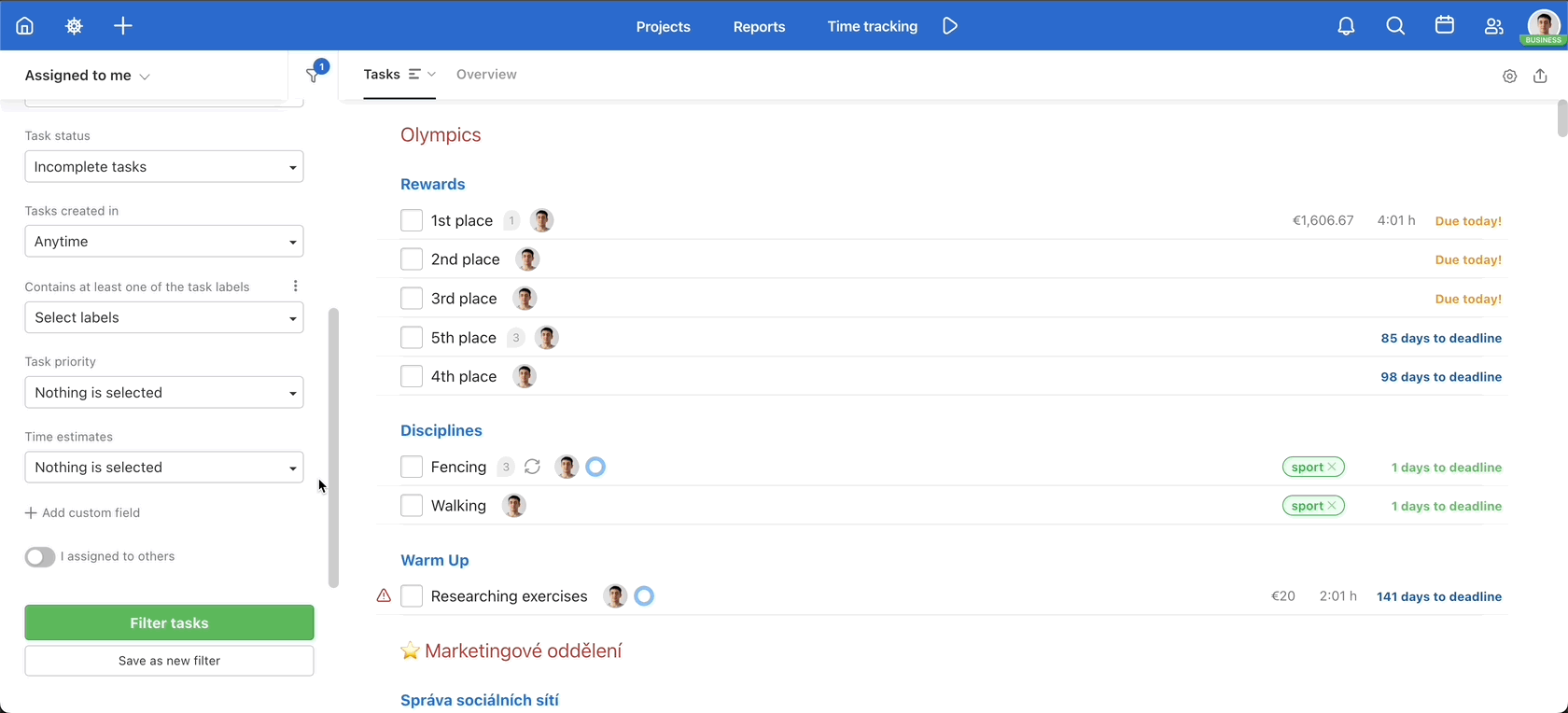 How to save filters based on task labels.