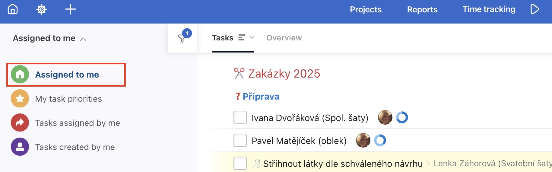 Default Dashboard view. Tasks assigned to me.